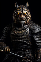 Fototapeta premium Ancient chinese Armored human tiger mask AI Generated