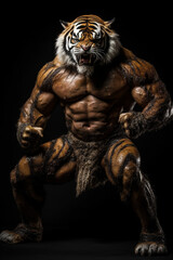 Fototapeta na wymiar Muscle Wrestling Tiger Mask AI Generated