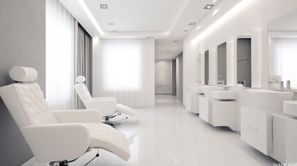 Fototapeta na wymiar Modern interior of the beauty salon which consist of nail salon and barbershop.