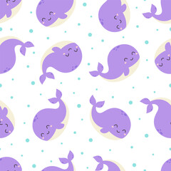 cartoon summer seamless pattern with cute whale