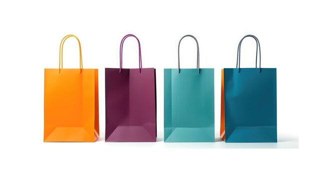 Various shopping bags, Set of colorful empty shopping bags isolated on white background.