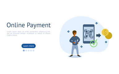 no cash payment illustration set. characters use QR code instead of using cash for shopping. contactless payment concept. vector illustration.