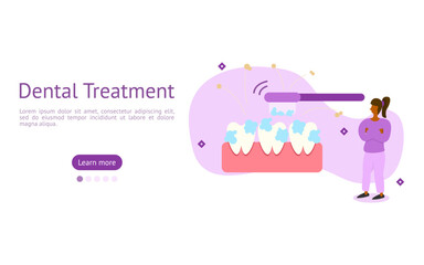 dental care illustration set. characters use a toothbrush to clean and whiten teeth. cleaning teeth by toothbrush concept. vector illustration.