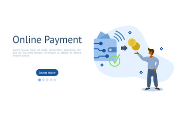 no cash payment illustration set. characters use online payment instead of using cash for shopping. contactless payment concept. vector illustration.