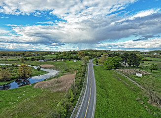 Fototapeta na wymiar Aerial view of a country road in Campbell Hall, New York