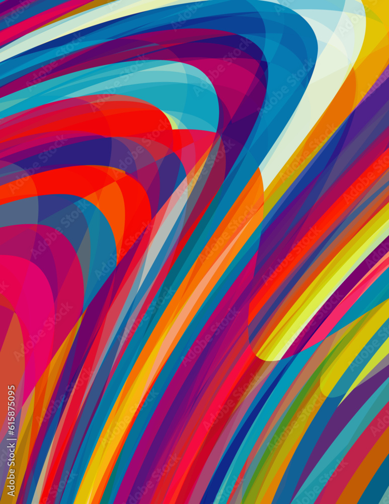 Poster colorful design background with blue and orangy curved stripes. vertical vector pattern