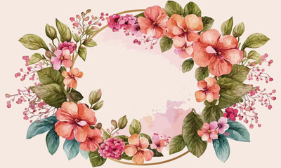 Round frame with flowers. Frame of watercolor flowers. Vector illustration