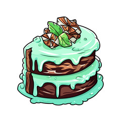 014. chocolate mint cake sticker adorable. clipart illustration