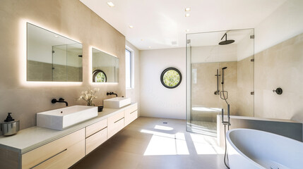 Fototapeta na wymiar Beautiful Interior of contemporary bathroom. Generative AI