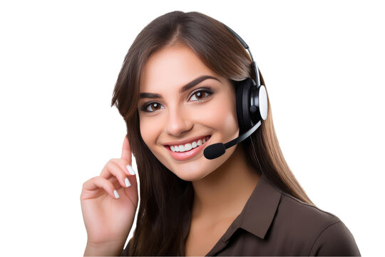 happy woman telemarketer looking at camera