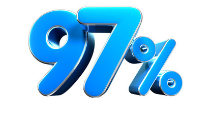 Sky blue 97 Percent 3d illustration. Special Offer 97% Discount Tag. Advertising signs. Product design. Product sales.
