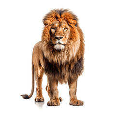 Fototapeta na wymiar Portrait of a lion standing isolated on white background 