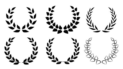 Award laurel wreath set. Leaves victory frame. Floral branch border.