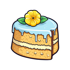025. lemon poppy seed cake sticker cool colors and kawaii. clipart illustration