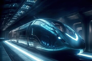 Obraz premium Technological cinematic high-speed rail - Generative AI