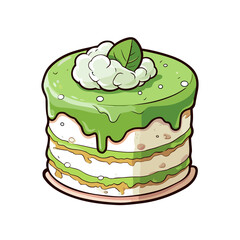 027. matcha green tea cake sticker cool colors and kawaii. clipart illustration