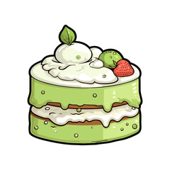 027. matcha green tea cake sticker cool colors and kawaii. clipart illustration