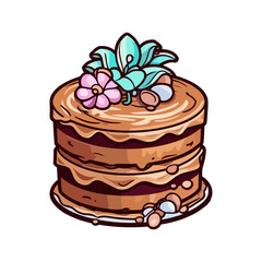 028. mocha espresso cake sticker cool colors and kawaii. clipart illustration