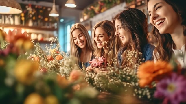 a group of young women attending to a flower arrangement workshop