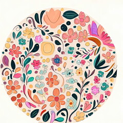 Floral vector ornament in doodle style with flowers and leaves