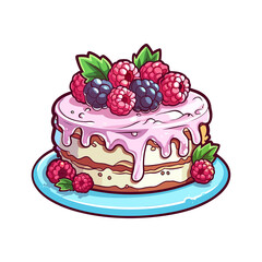 036. raspberry white chocolate cake sticker cool colors and kawaii. clipart illustration. 04