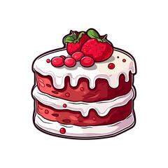 037. red velvet cake sticker cool colors and kawaii. clipart illustration