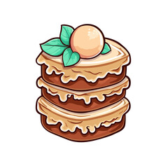 040. tiramisu cake sticker cool colors and kawaii. clipart illustration