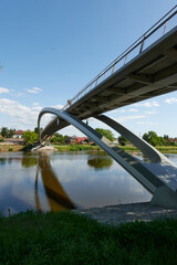 Nymburk, Czech Republic - May 30, 2023 - footbridge over the river Labe in Nymburk, on a sunny spring afternoon 