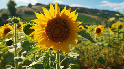 a big yellow sunflower in the field, generative ai