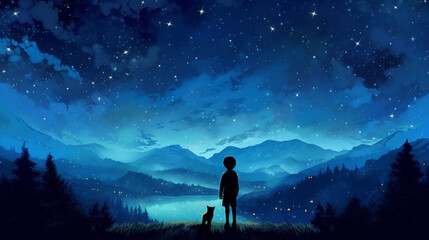 child looks at the night sky