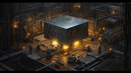 Factory Manufacturing Futuristic 3D Sci fi Science Fiction Industrial Robot Technology Production Cyberpunk Generative AI Revolution Age 