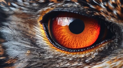 Close up eye of owl. Generative AI.