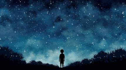 Fototapeta premium child looks at the night sky