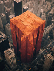 Fototapeta na wymiar A skyscraper covered in cloth, created with AI Generative Technology