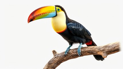 Fototapeta premium Beautiful colorful toucan isolated on a white backgroud. Generative AI.