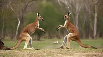 Two kangaroos fighting in a boxing match. Generative AI