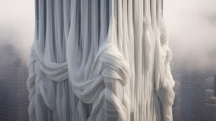 A skyscraper covered in cloth, created with AI Generative Technology