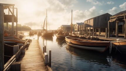 Fototapeta premium A wharf full of boats. Generative AI.