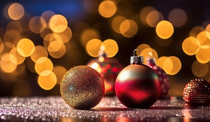 Fototapeta premium Christmas background, ornaments and christmas tree. Generative AI