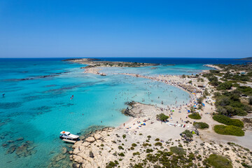 Fototapeta na wymiar Aerial summer sunny view of Elafonissi Beach, Crete, Greece