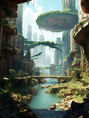 the ruins of a futuristic city, created with AI Generative Technology