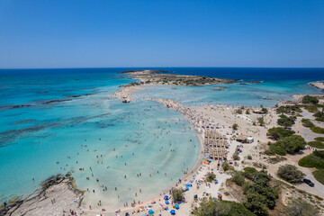 Aerial summer sunny view of Elafonissi Beach, Crete, Greece