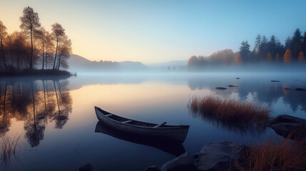 Obraz premium The Enchanting Dawn at the Silent Lake. Generative AI