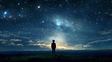 Fototapeta premium child looks at the night sky