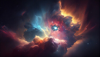 Obraz na płótnie Canvas Colorful space galaxy cloud nebula. Stary night cosmos. Universe science astronomy. Supernova background wallpaper Ai generated image 