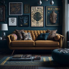 Modern living room with comfortable sofa,generative ai