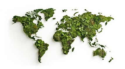 Environment-friendly world map composed of green leave. Generative AI.
