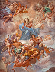 NAPLES, ITALY - APRIL 20, 2023: The detail of fresco of Assumption in church Basilica di Santa...