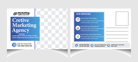 Creative corporate business marketing postcard template design. Clean and modern business postcard layout.