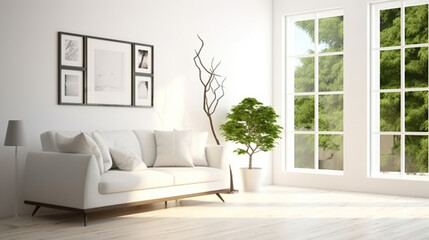 White room with sofa. Generative AI